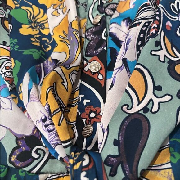 ZARA Patchwork Print Satin Effect Long Sleeve Faux Wrap Dress Sz S EUC - Picture 8 of 16